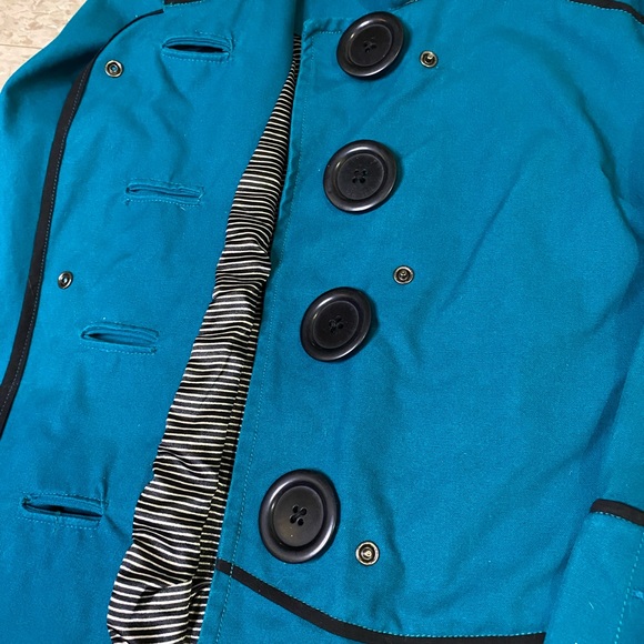 Cute fitted Schwiing Teal Blazer Big Buttons Cuffs Pea Coat Small - Picture 9 of 10
